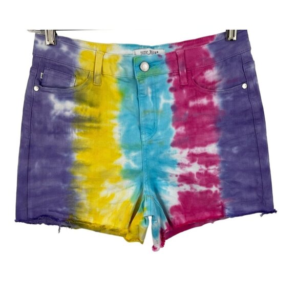 Judy Blue Snow Cone Tie-Dye High Rise Denim Shorts Womens Size Large - Picture 1 of 9
